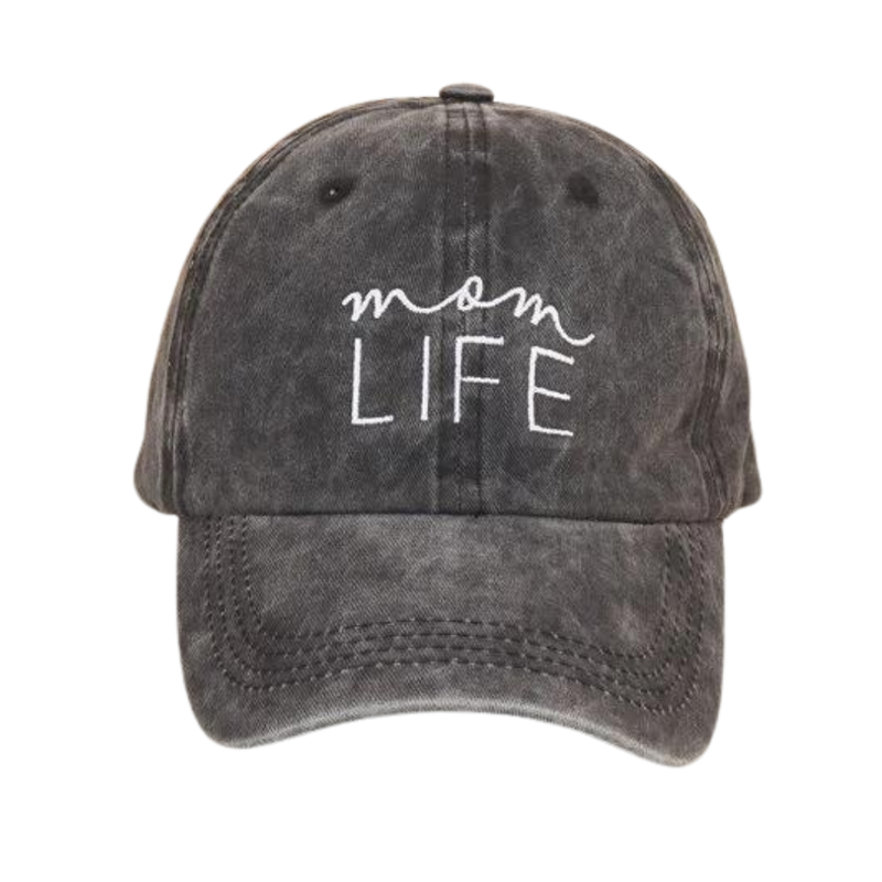 Embroidered Vintage Cap - Mom Life (Black)