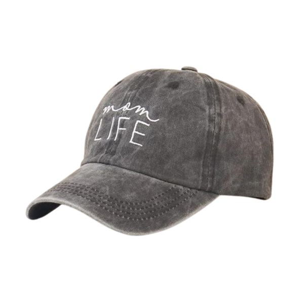 Embroidered Vintage Cap - Mom Life (Black)