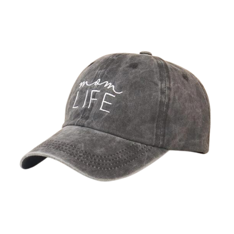 Embroidered Vintage Cap - Mom Life (Black)